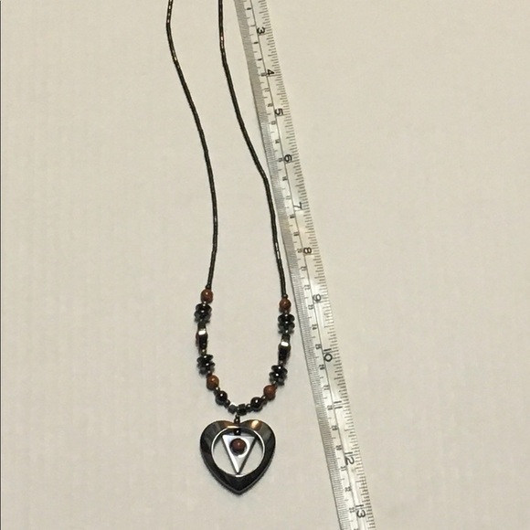 𝅺HEMATITE & goldstone necklace heart pendant - Picture 2 of 7